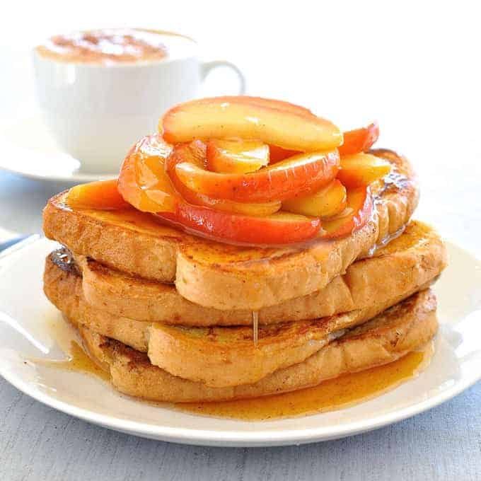 This pile of french toast topped with glorious blushing apples dripping in syrup is on the table in 15 minutes.