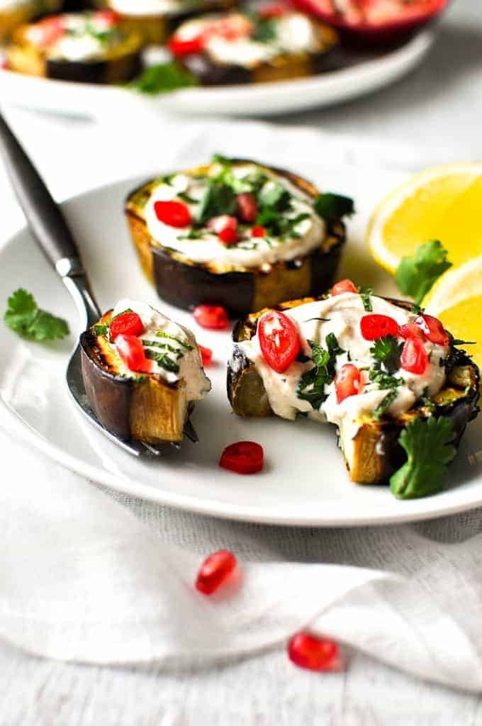 Closeup photo of Grilled Eggplant showing inside
