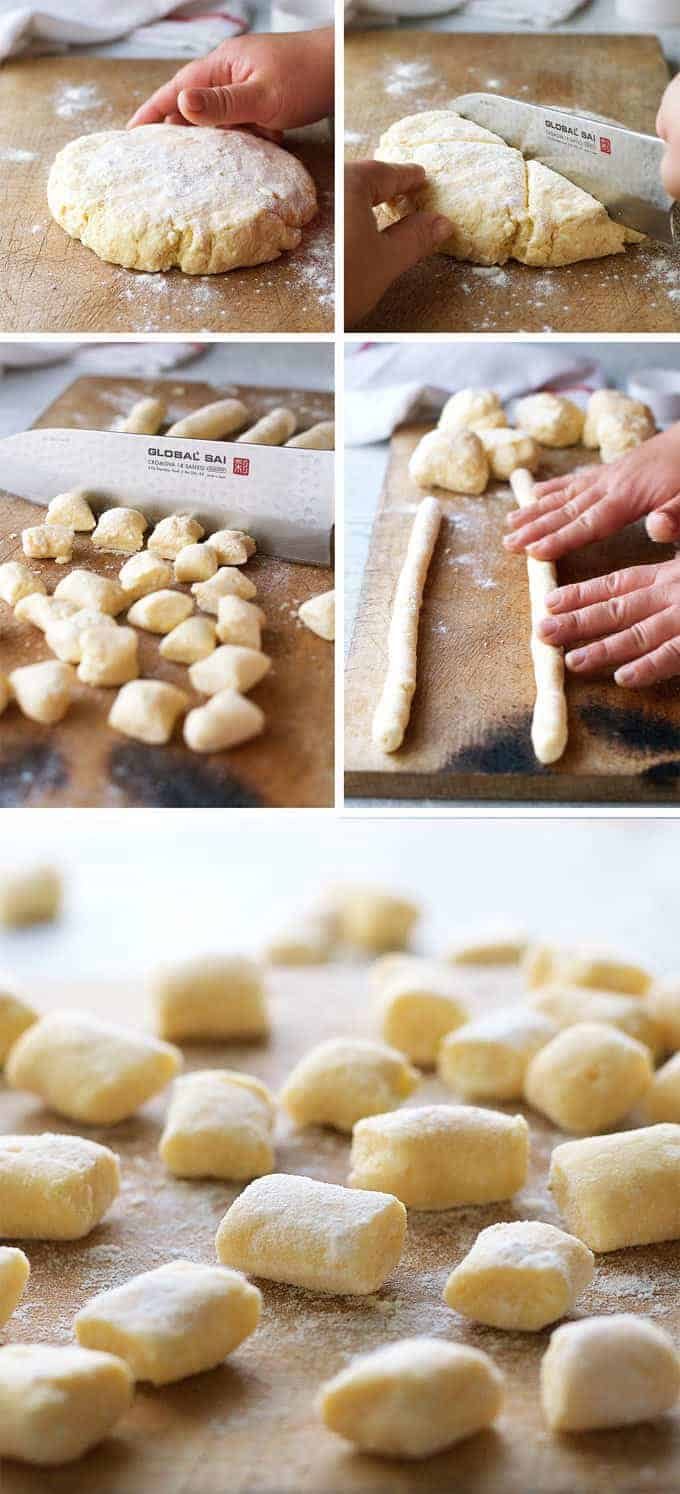 Closeup of rolled and cut Ricotta Gnocchi