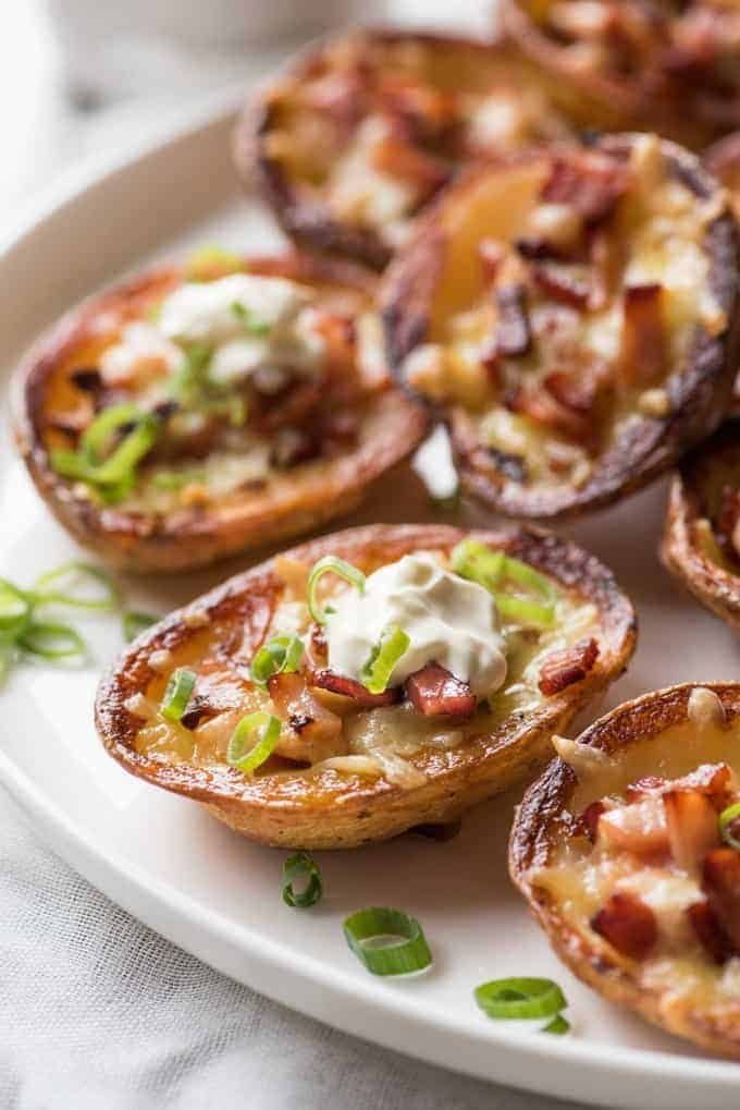 Closeup of Cheese & Bacon Potato Skins
