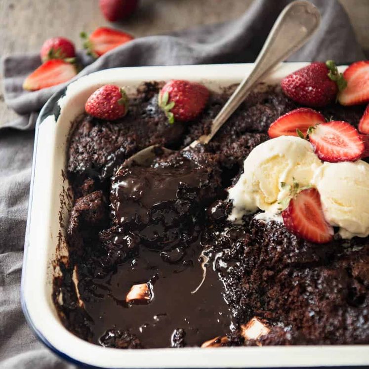 Chocolate Self Saucing Pudding - 1 batter transforms into a moist chocolate cake with a beautiful silky chocolate sauce! 10 minutes active effort. recipetineats.com