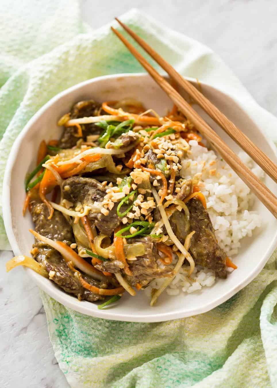 This Satay Peanut Stir Fry is almost too good to be true - it's SO FAST and SO EASY and tastes incredible! recipetineats.com