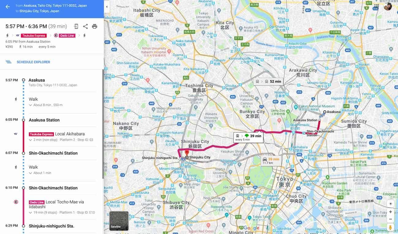 Google Maps Tokyo Train example