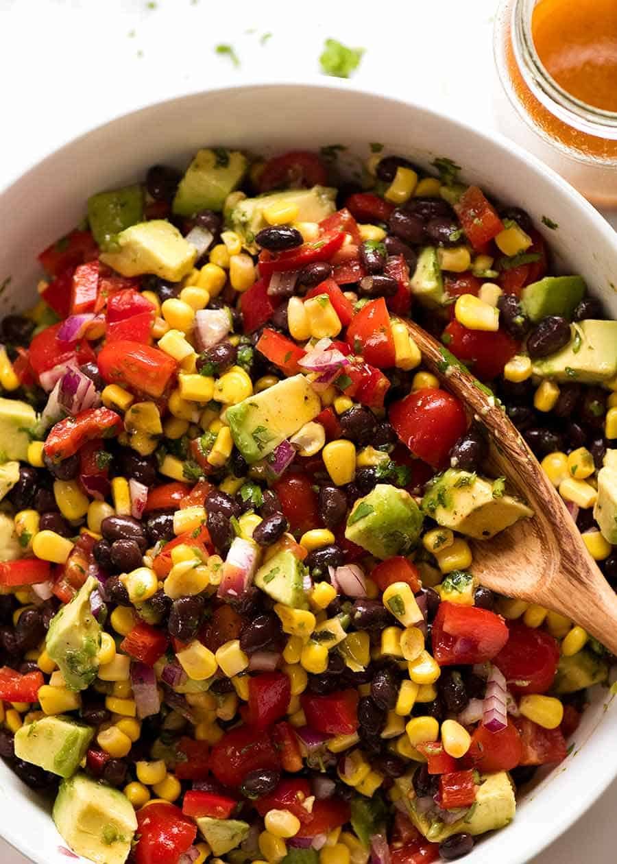 Black Bean Salad in a white bowl ready to be served