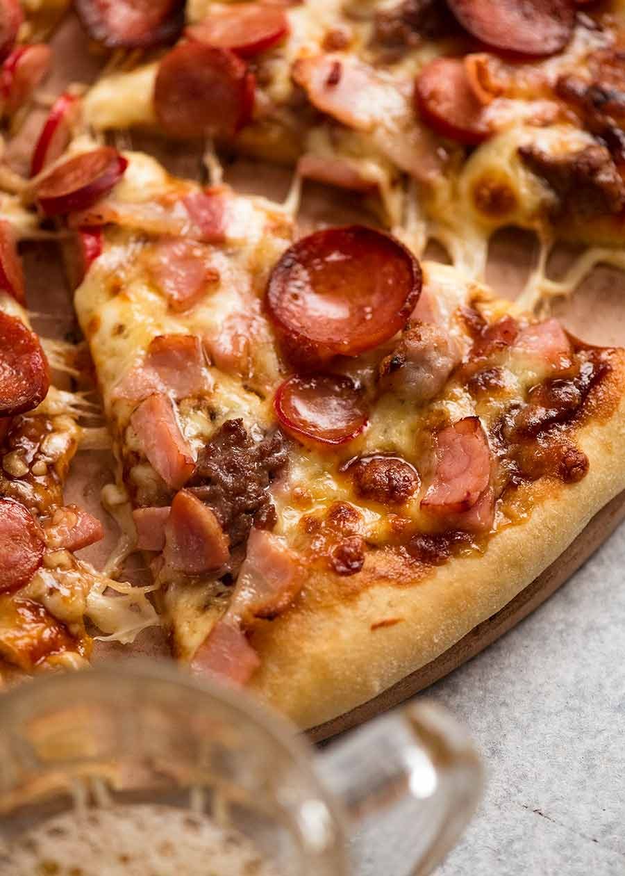 Close up of homemade BBQ Meatlovers Pizza