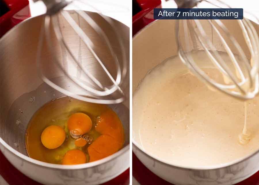 Before and after beating eggs for vanilla cake
