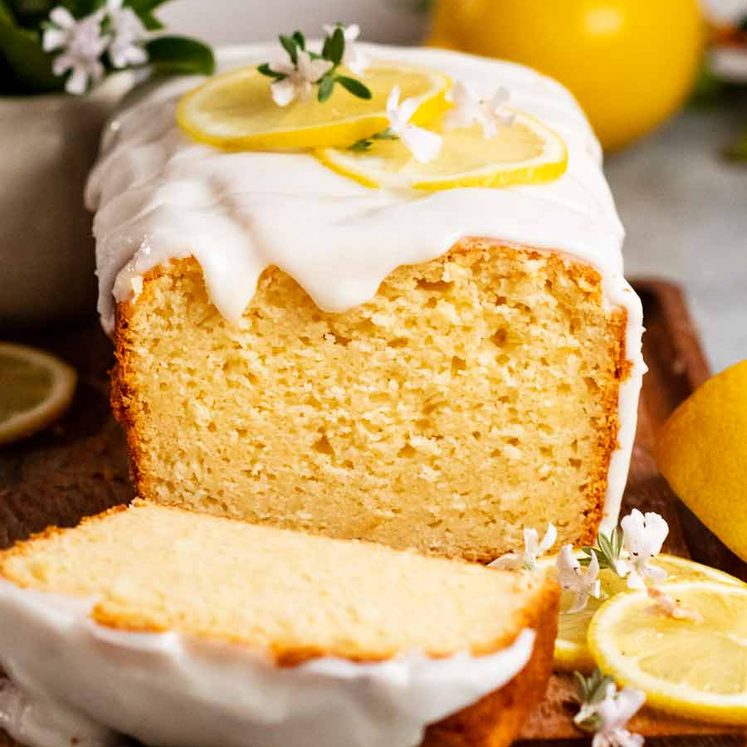 Glazed lemon loaf ready to be served