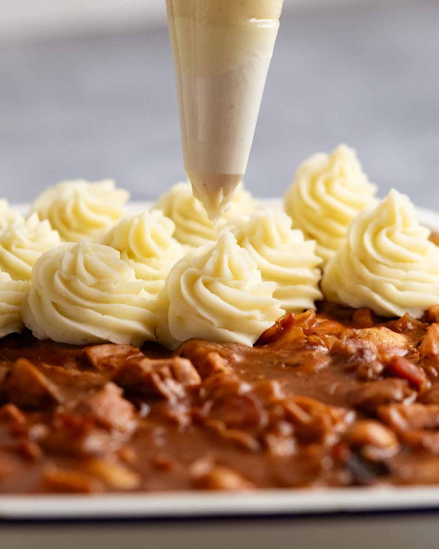 Duchess potato chicken mushroom pie