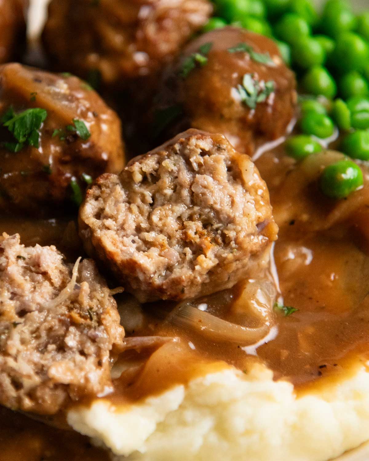 Country Pork Meatballs with Onion Gravy