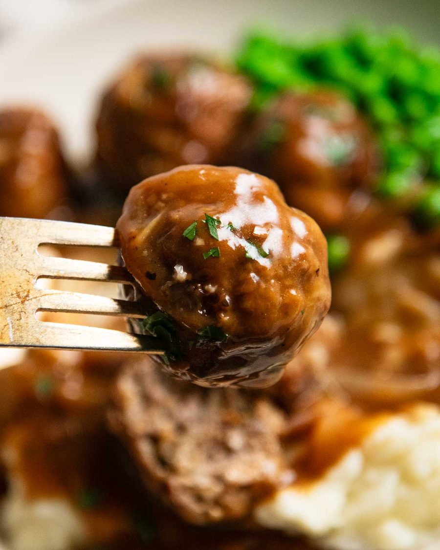 Country Pork Meatballs with Onion Gravy